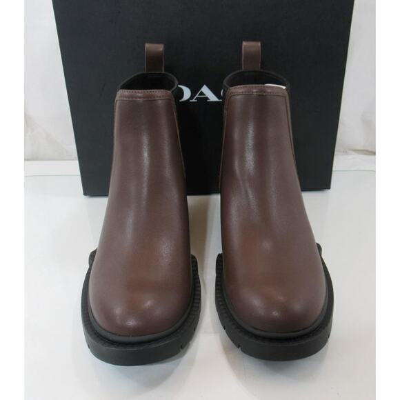 Women's Coach Lenora Leather Pull On Lug Sole Booties Maple Brown - Picture 4 of 8